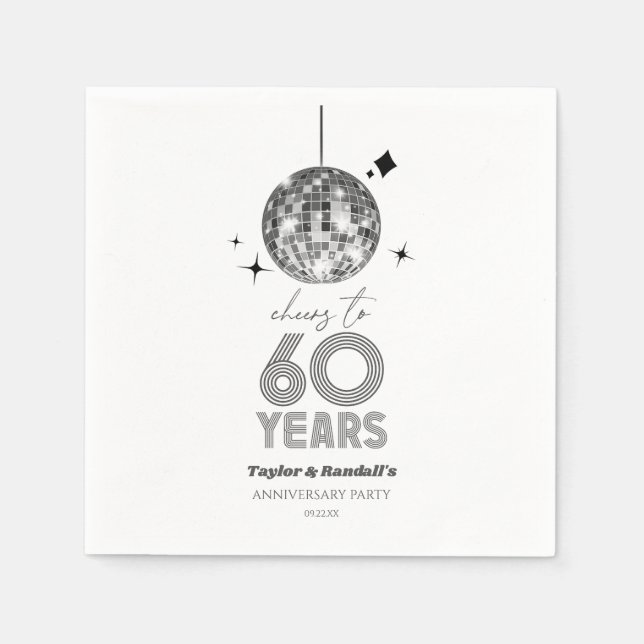Disco Cheers 60 Years Wedding Anniversary Party Napkins (Front)