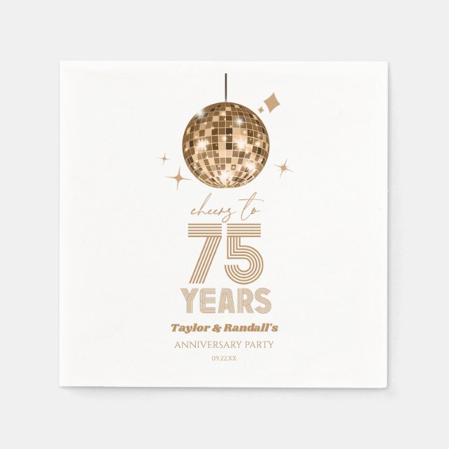 Disco Cheers 75 Years Wedding Anniversary Party Napkins (Front)