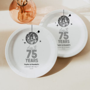 Disco Cheers 75 Years Wedding Anniversary Party Paper Plates