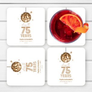 Disco Cheers 75 Years Wedding Anniversary Party Square Paper Coaster