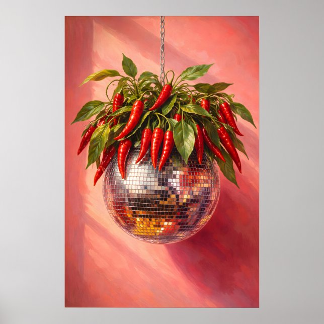 Disco Chili Pepper Print, Funky Kitchen Wall Art (Front)