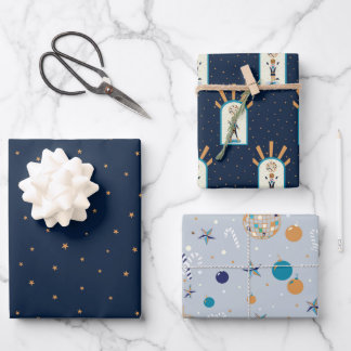 Disco Christmas Wrapping Paper Flat Sheet Set of 3