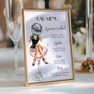 Disco Cocktail Girl Bar Menu Custom