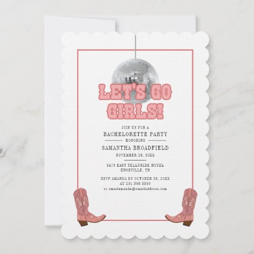 Disco Cowgirl Bachelorette Lets Go Girls Invitation