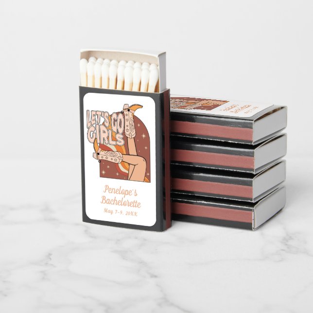 Disco Cowgirl Bachelorette Party Favor Retro Matchboxes (Stacked)