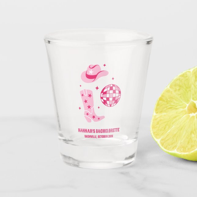 Disco Cowgirl Bachelorette Party Favor Shot Glass (Front)