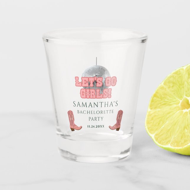 Disco Cowgirl Bachelorette Party Girls Weekend Shot Glass (Front)