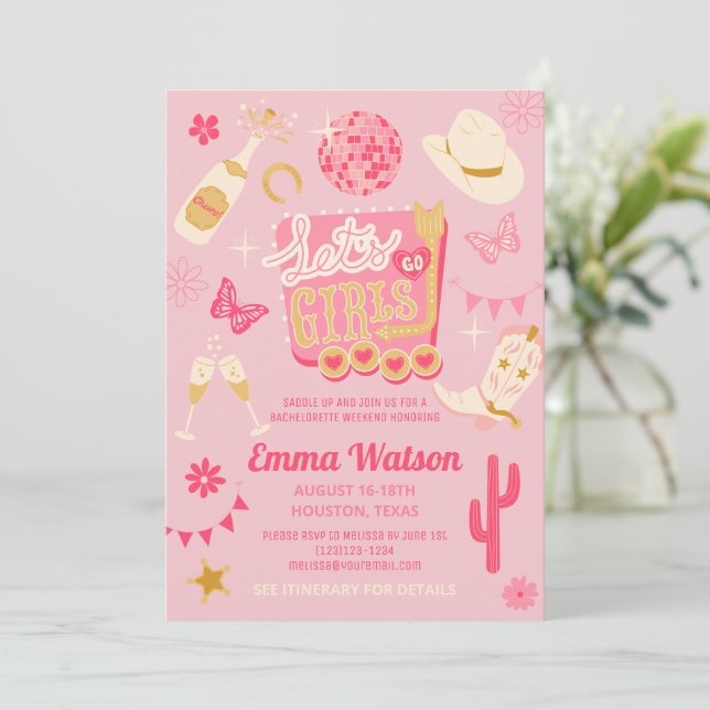 Disco Cowgirl Bachelorette Party Invitation (Standing Front)
