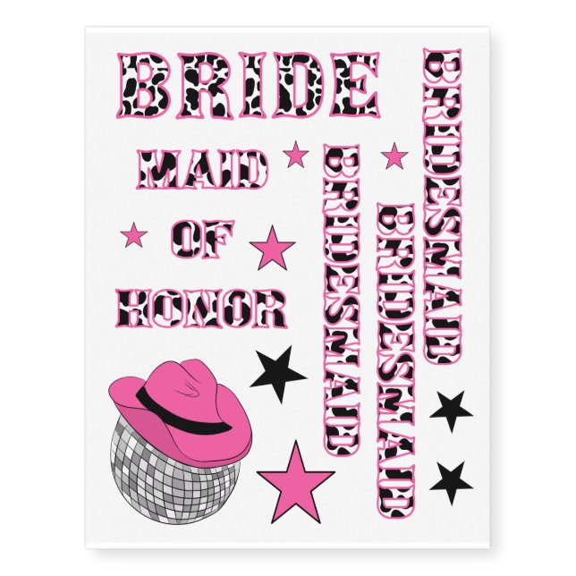 Disco Cowgirl Bachelorette Party Temporary Tattoos (Front)