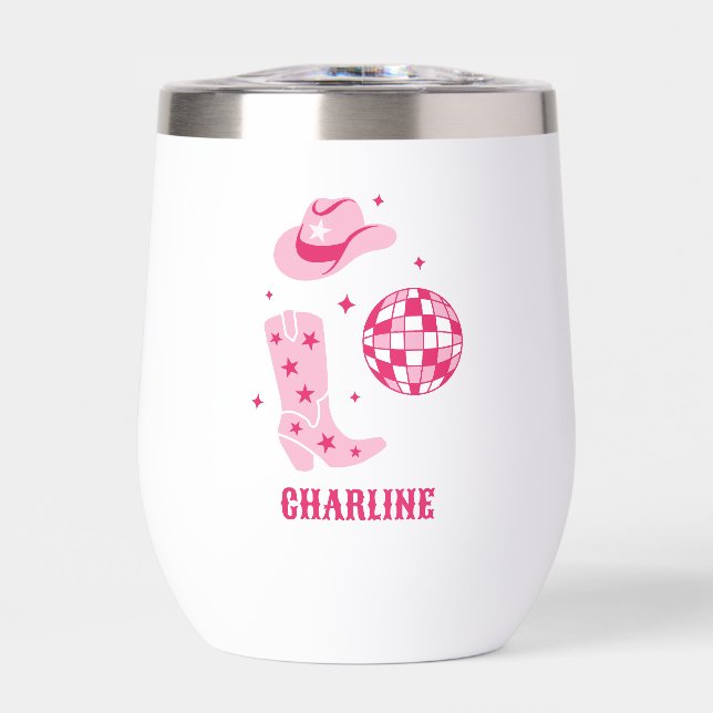 Disco Cowgirl Bachelorette Party Wine Tumblers (Front)