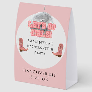 Disco Cowgirl Bachelorette Weekend Hangover Kit Paper Table Tent