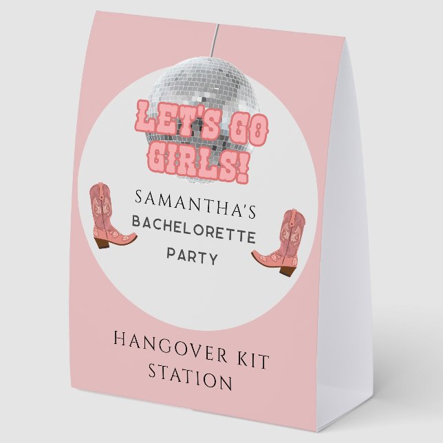 Disco Cowgirl Bachelorette Weekend Hangover Kit Paper Table Tent (Back)