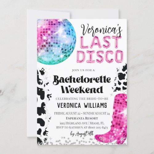 Disco Cowgirl Bachelorette Weekend Invitation