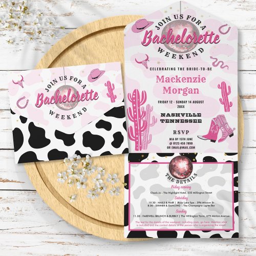 Disco Cowgirl Bachelorette Weekend Party All In One Invitation