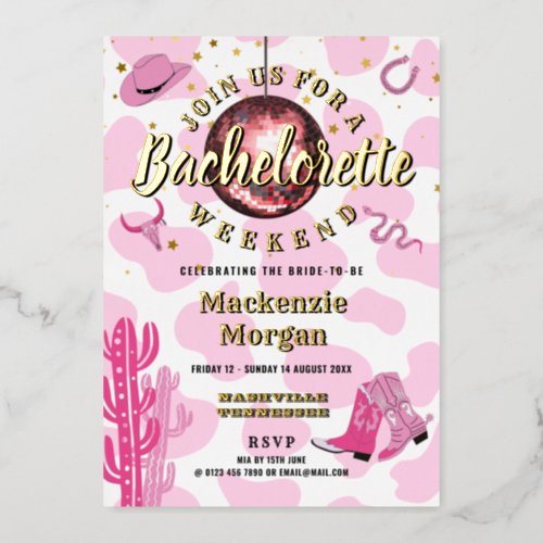 Disco Cowgirl Bachelorette Weekend Party Foil Invitation
