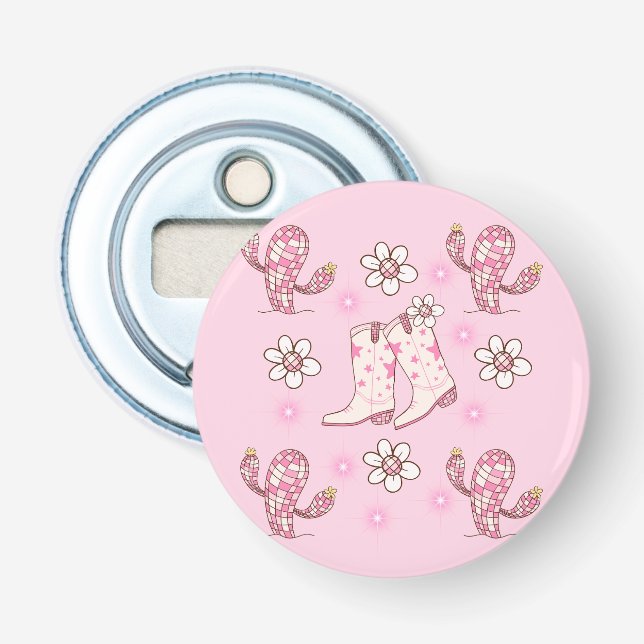 Disco Cowgirl Boot Cactus and Flowers Bottle Opener (Front)