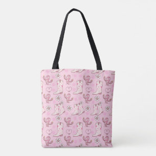 Disco Cowgirl Boots and Cactus Pattern Tote Bag