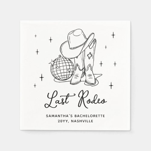 Disco Cowgirl Boots Last Rodeo Bachelorette Party Napkins