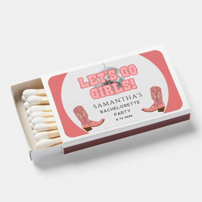 Disco Cowgirl Lets Go Girls Bachelorette Party Matchboxes (Front Open)