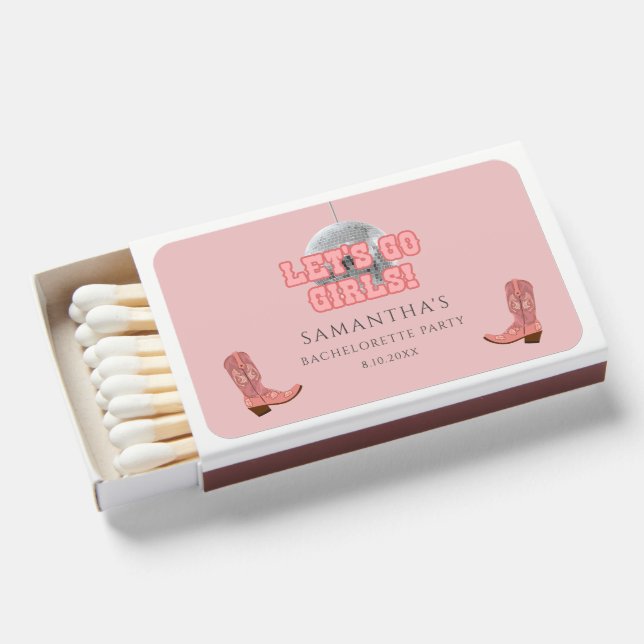 Disco Cowgirl Lets Go Girls Bachelorette Weekend Matchboxes (Front Open)