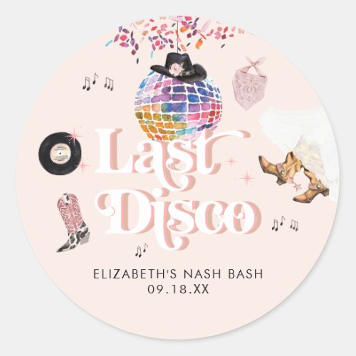 Disco Cowgirl Nashville Pink Rodeo  Bachelorette  Classic Round Sticker
