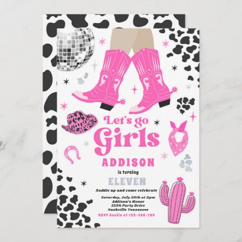 Disco Cowgirl Nashville Pink Rodeo Birthday Party Invitation