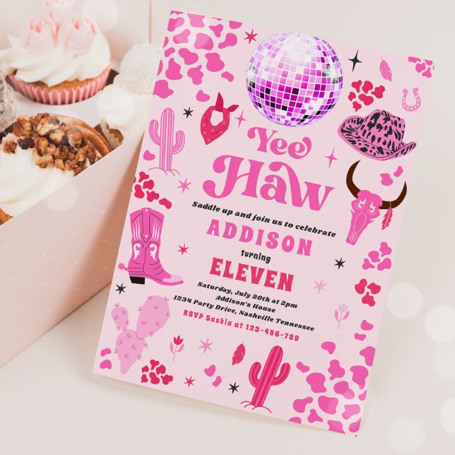 Disco Cowgirl Nashville Pink Rodeo Birthday Party Invitation (Creator Uploaded)