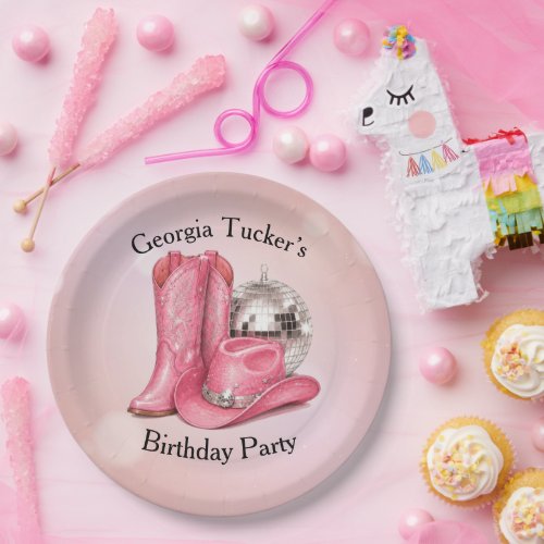 Disco Cowgirl Pink Birthday party Paper Plates