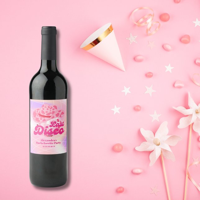 Disco Cowgirl Pink Rodeo Bachelorette Party Wine Label (Creator Uploaded)