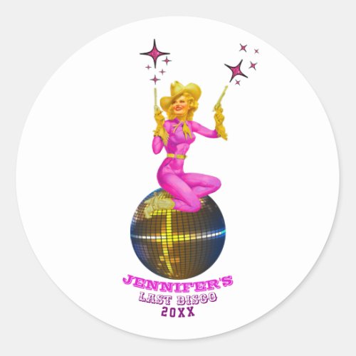 Disco Cowgirl  Retro Bachelorette Classic Round Sticker