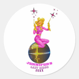 Disco Cowgirl  Retro Bachelorette Classic Round Sticker