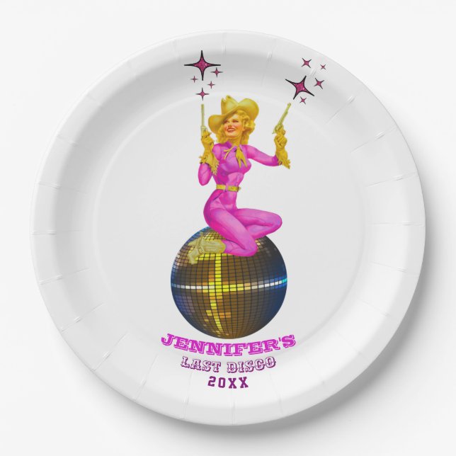 Disco Cowgirl  Retro Bachelorette party Paper Plates (Front)