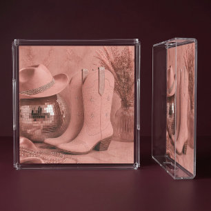 Disco Cowgirl Rhinestone Western Boots Acrylic Tray