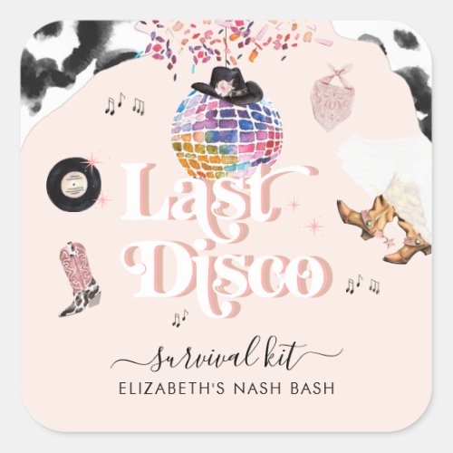 Disco Cowgirl Rodeo  Bachelorette Survival Kit Square Sticker