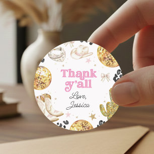 Disco Cowgirl Rodeo Pink Birthday Party Thank You Classic Round Sticker