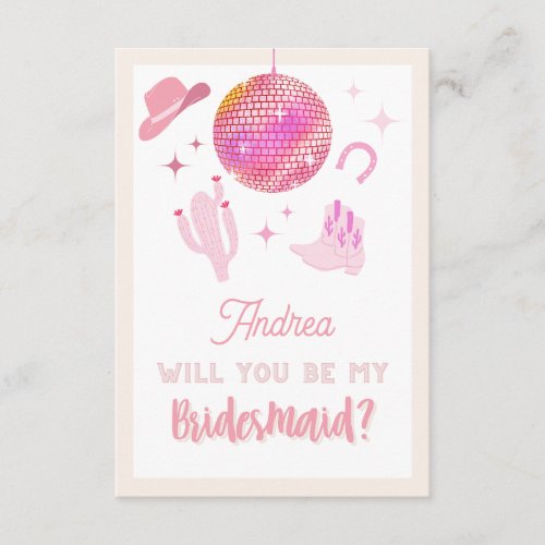Disco Cowgirl Rodeo Will you be my Bridesmaid Enclosure Card