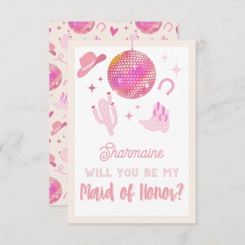 Disco Cowgirl Rodeo Will you be my Maid of Honor Enclosure Card