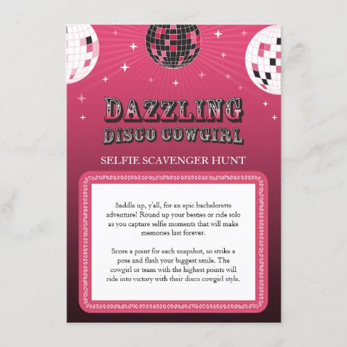 Disco Cowgirl Selfie Scavenger Hunt Game Enclosure Card