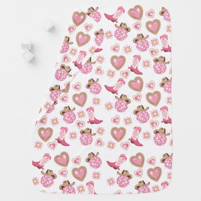 Disco Cowgirl Valentine Baby Blanket (In Situ)