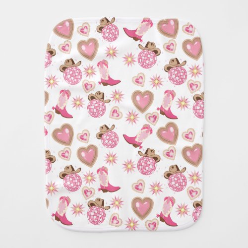 Disco Cowgirl Valentine Baby Burp Cloth