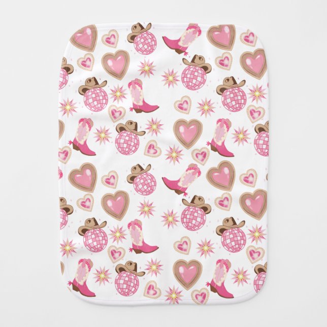 Disco Cowgirl Valentine Baby Burp Cloth (Front)