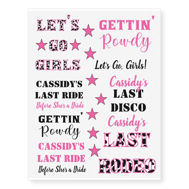 Disco Cowgirls Bachelorette Party Sayings Temporary Tattoos (Front)