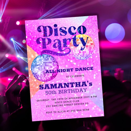 Disco dance any age birthday party  invitation