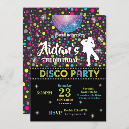 Disco Dance Birthday Party Invitation Boy