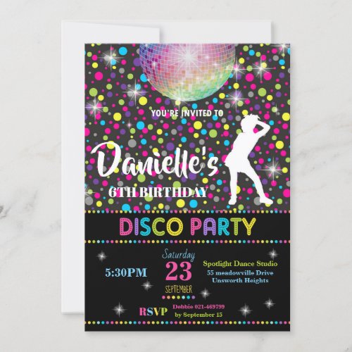 Disco Dance Birthday Party Invitation Girl