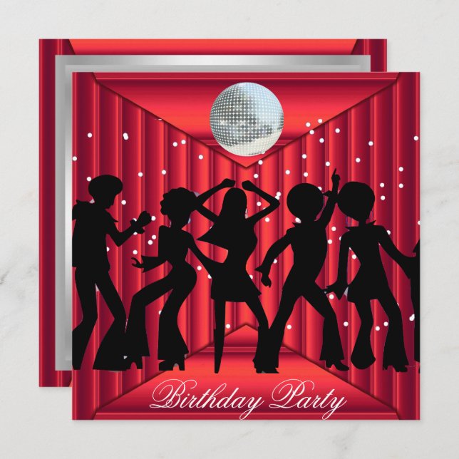 Disco Dance Birthday Party  Invitation red (Front/Back)
