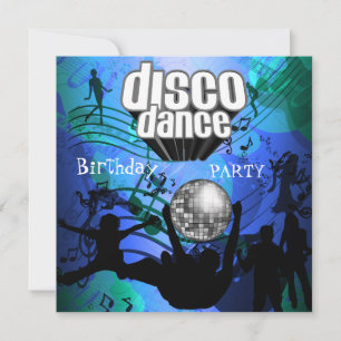 Disco Dance Birthday Party Retro Blue Invitation