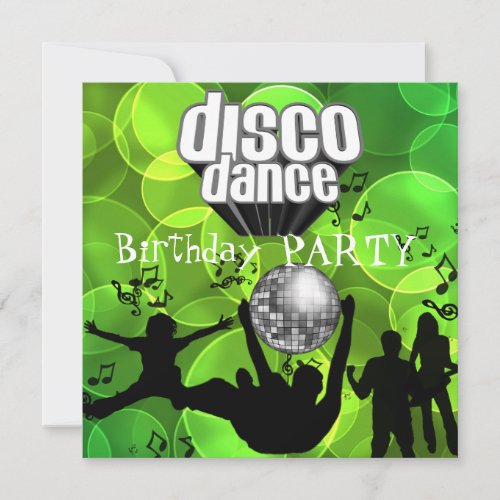 Disco Dance Birthday Party Retro Lime Bubbles Invitation