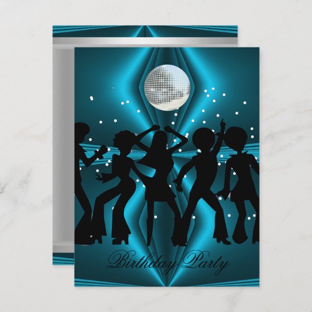 Disco Dance Blue Birthday Party Invitation (Front/Back)