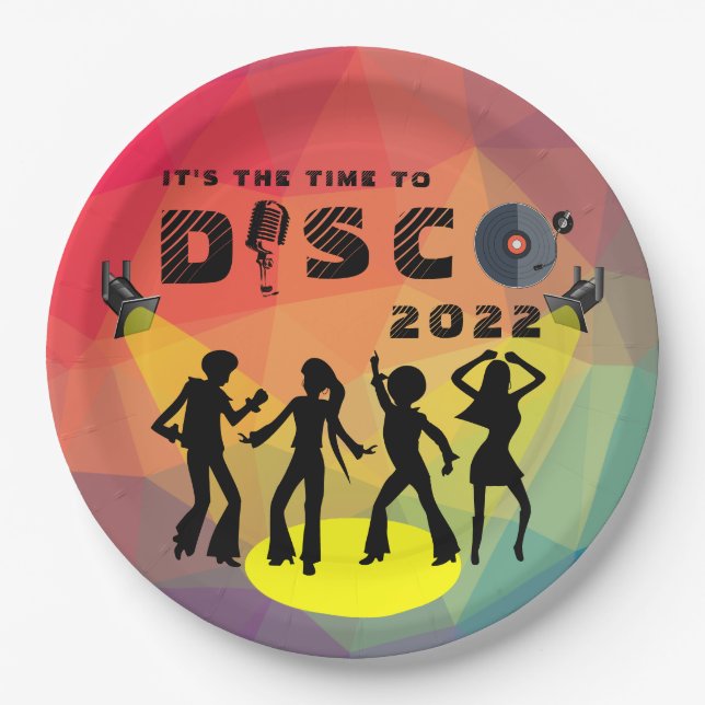 Disco dance floor retro multicolor celebration  paper plates (Front)